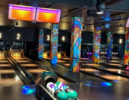 A bowling lane at the light Bowling